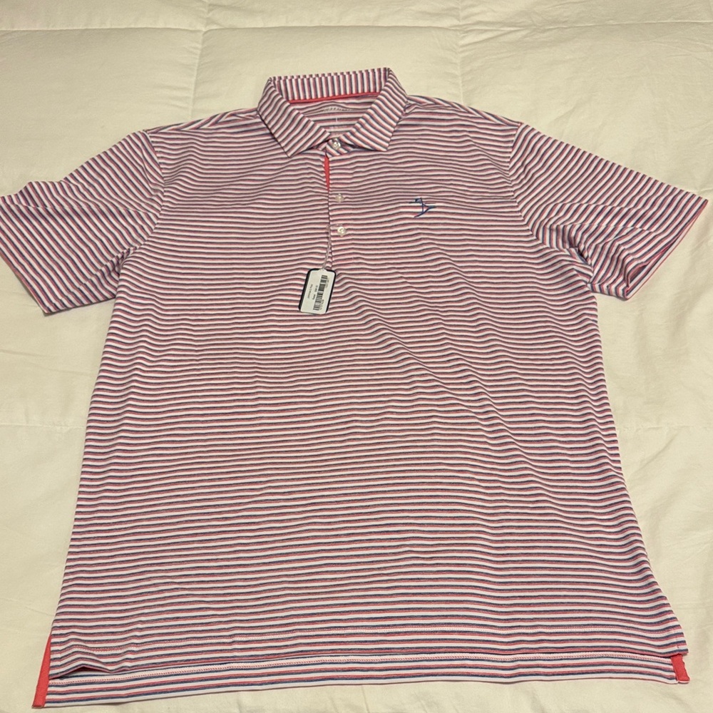 johnnie-O Red White and Blue Striped Golf Shirt